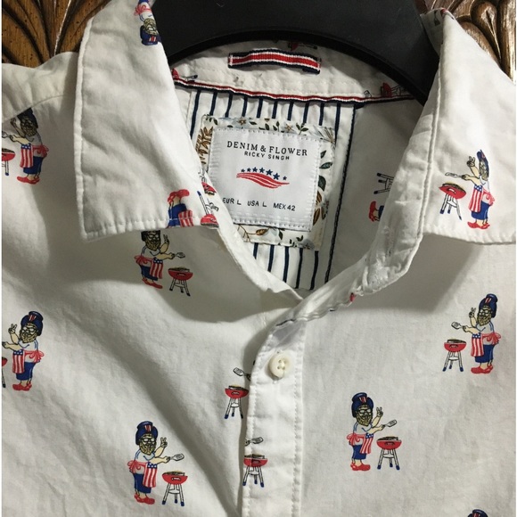 DENIM & FLOWER Mens patriotic Shirt. - Picture 2 of 13